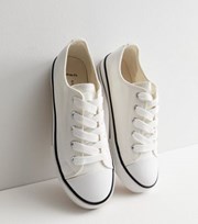 New Look Wide Fit White Canvas Stripe Lace Up Trainers
